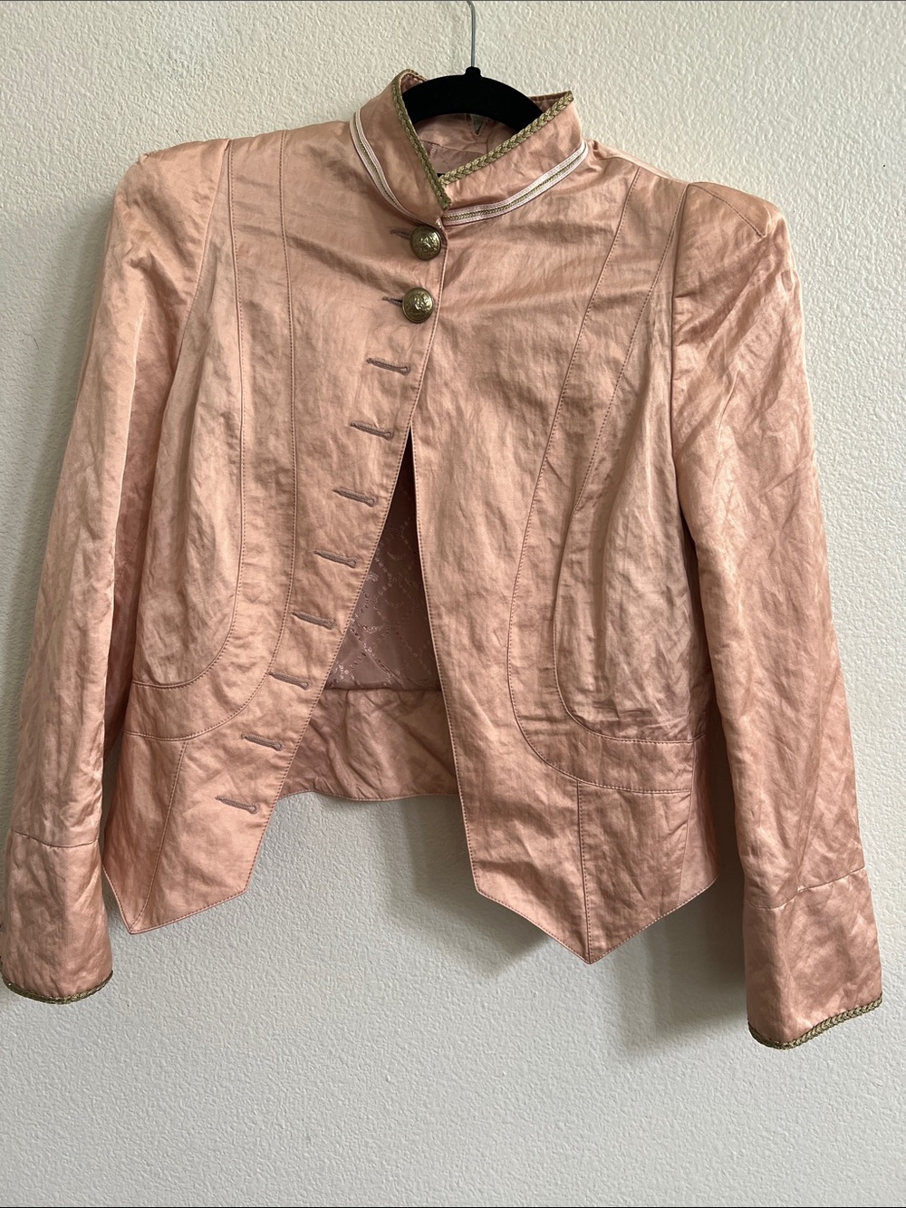 Zadig & Voltaire Lana Military Satin Jacket in Powder Pink/Golden Buttons 36 - Picture 7 of 16